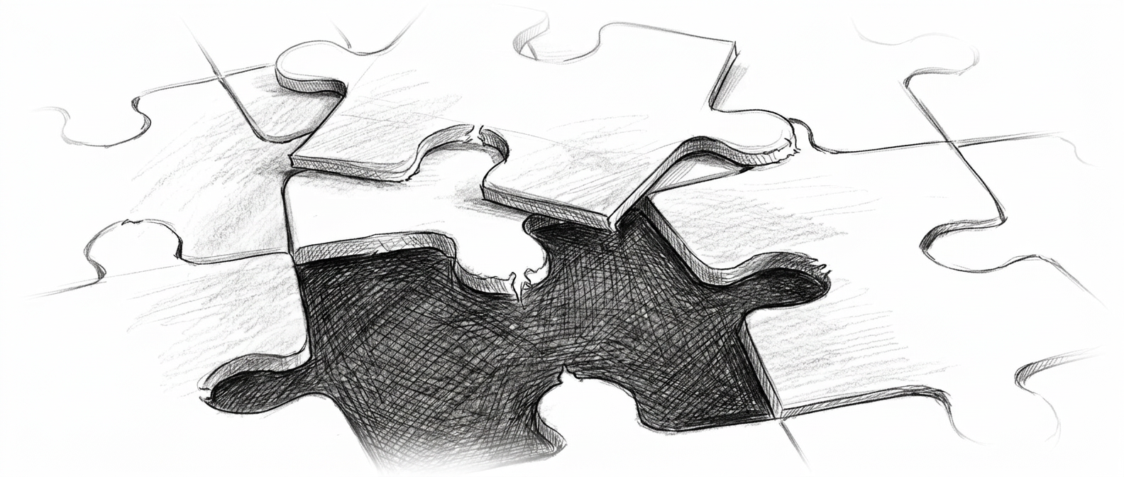 Pencil sketch of a missing puzzle piece